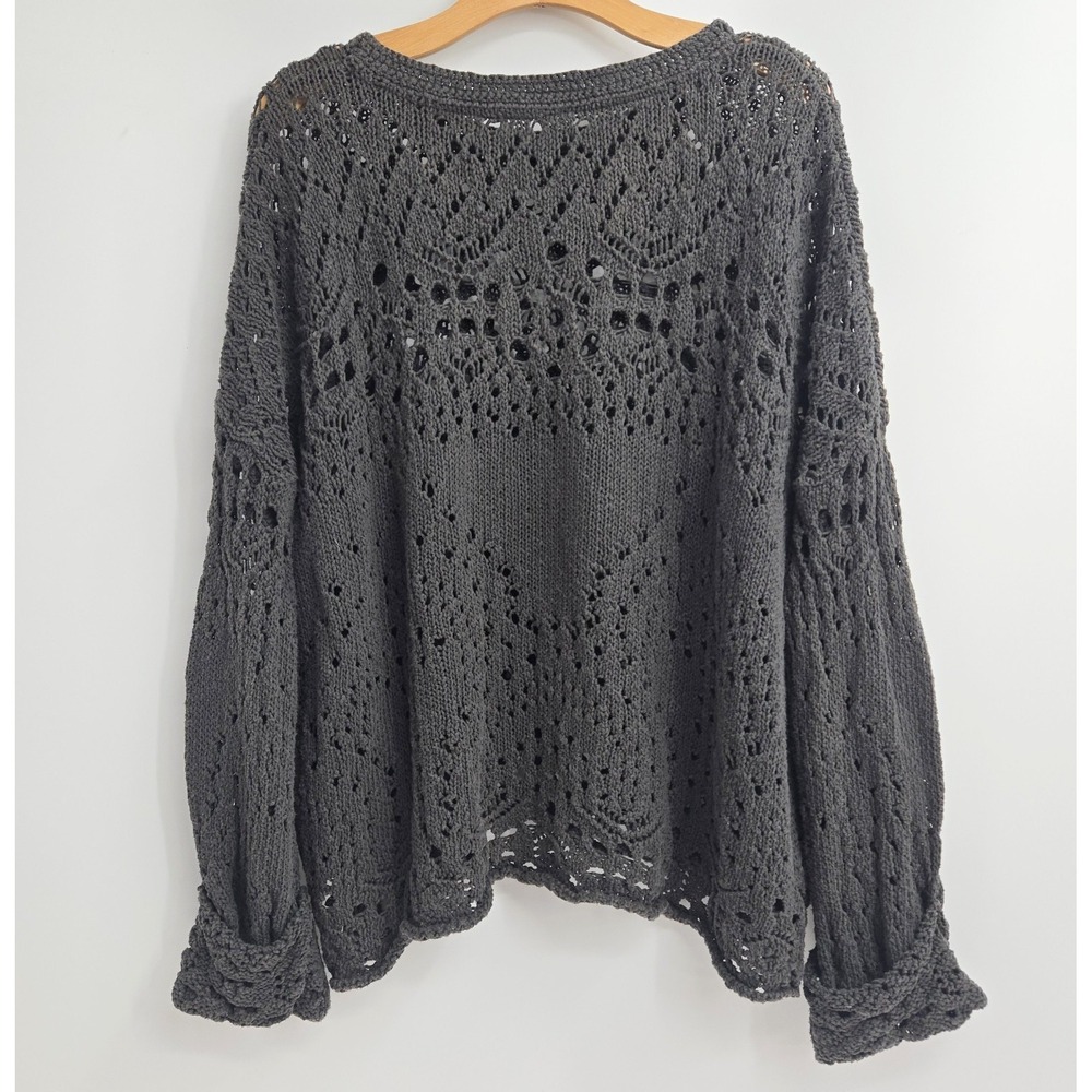 Free People Sweater Size Small Traveling Slate Gray Cotton Open Knit Crochet - Picture 8 of 15